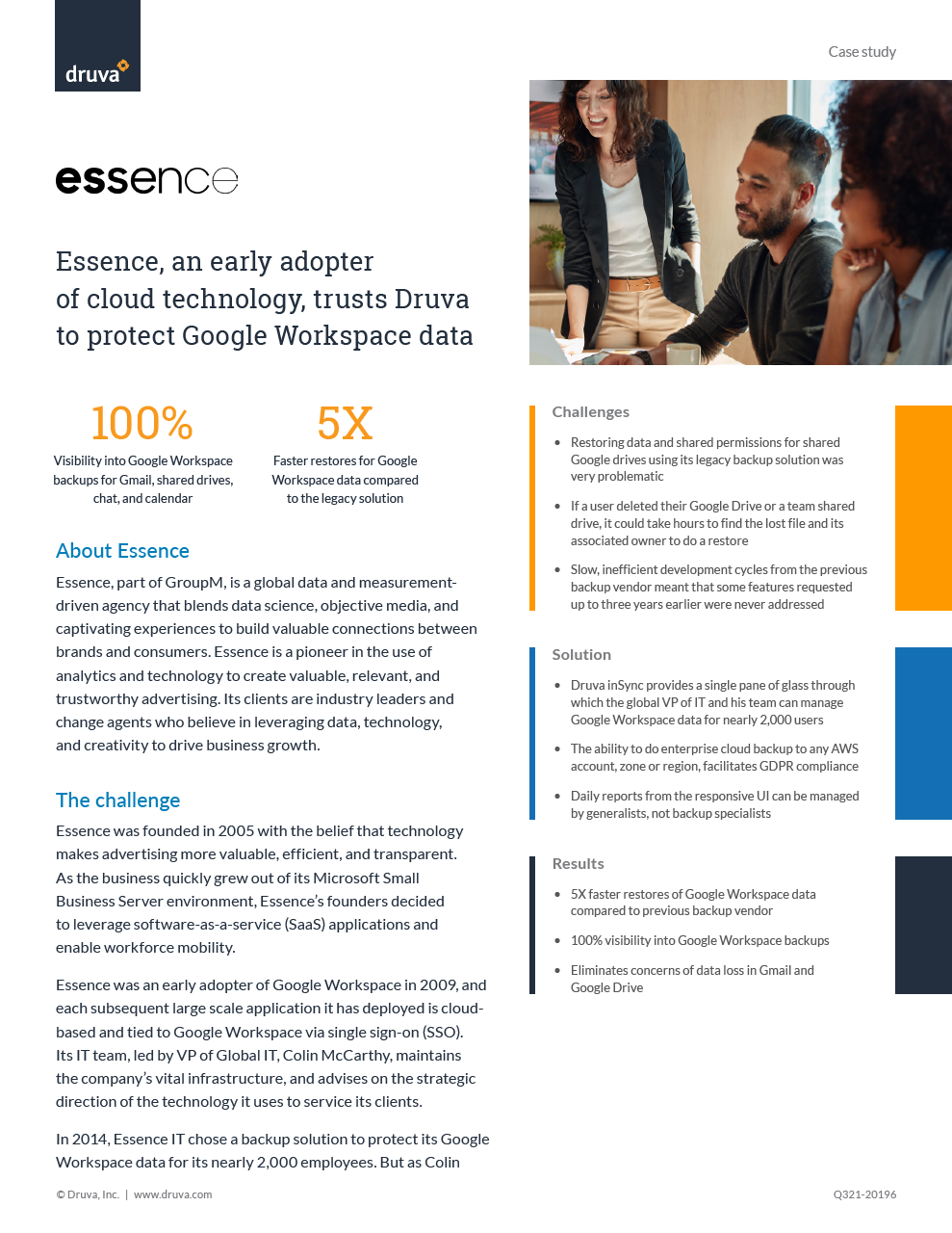 Essence, an early adopter of cloud technology, trusts Druva to protect Google Workspace data