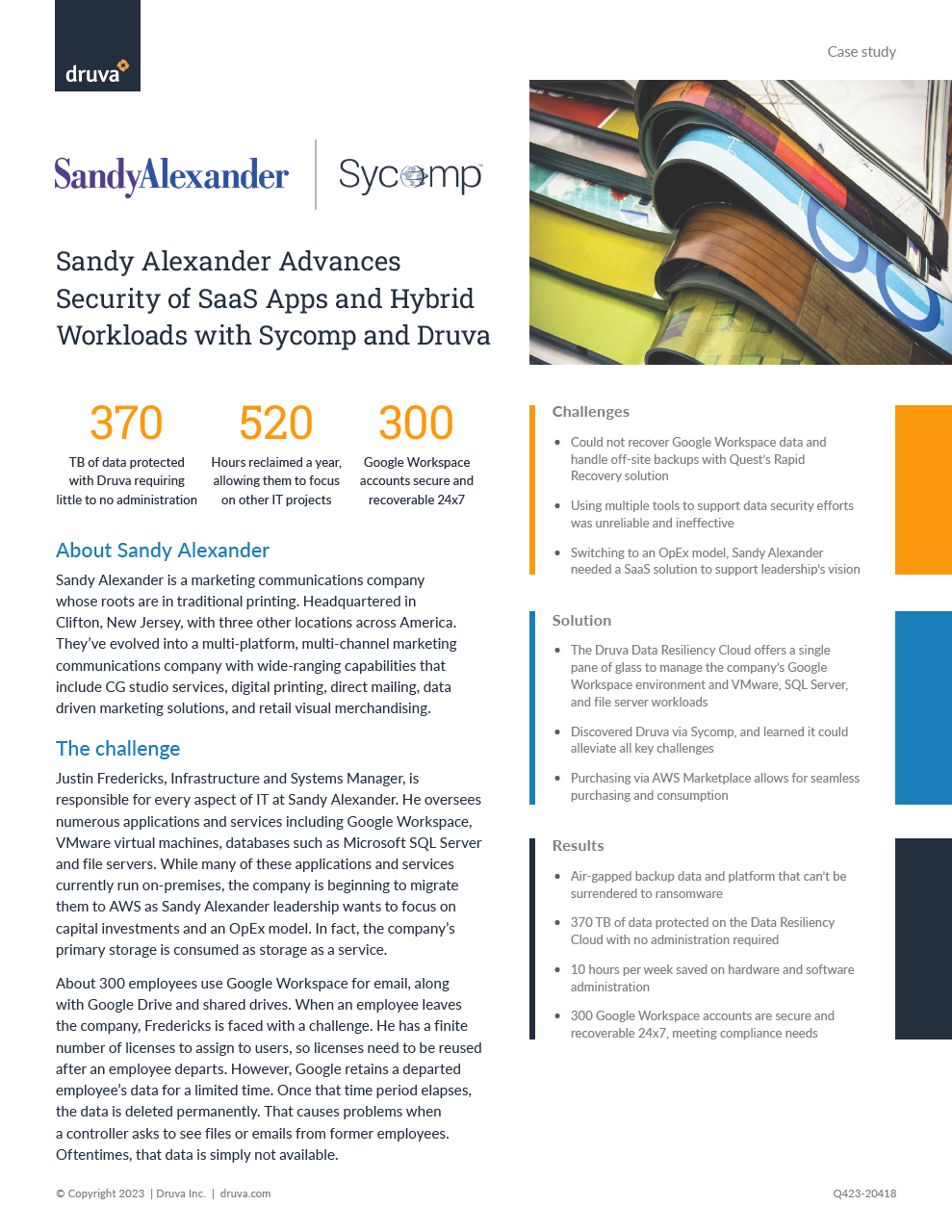 Sandy Alexander Advances Security of SaaS Apps and Hybrid Workloads with Sycomp and Druva