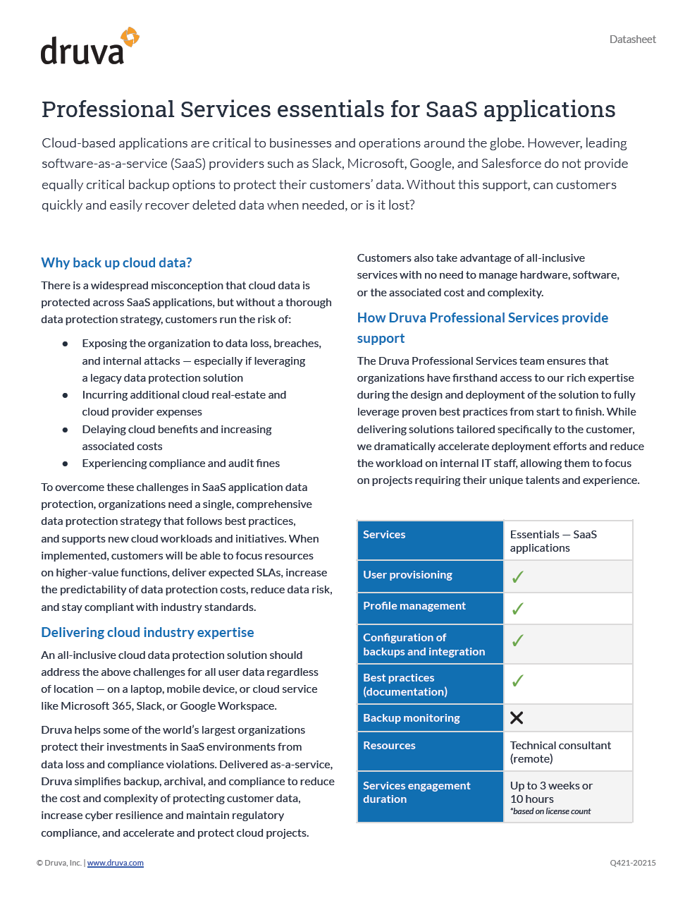 Druva Professional Services essentials for SaaS applications